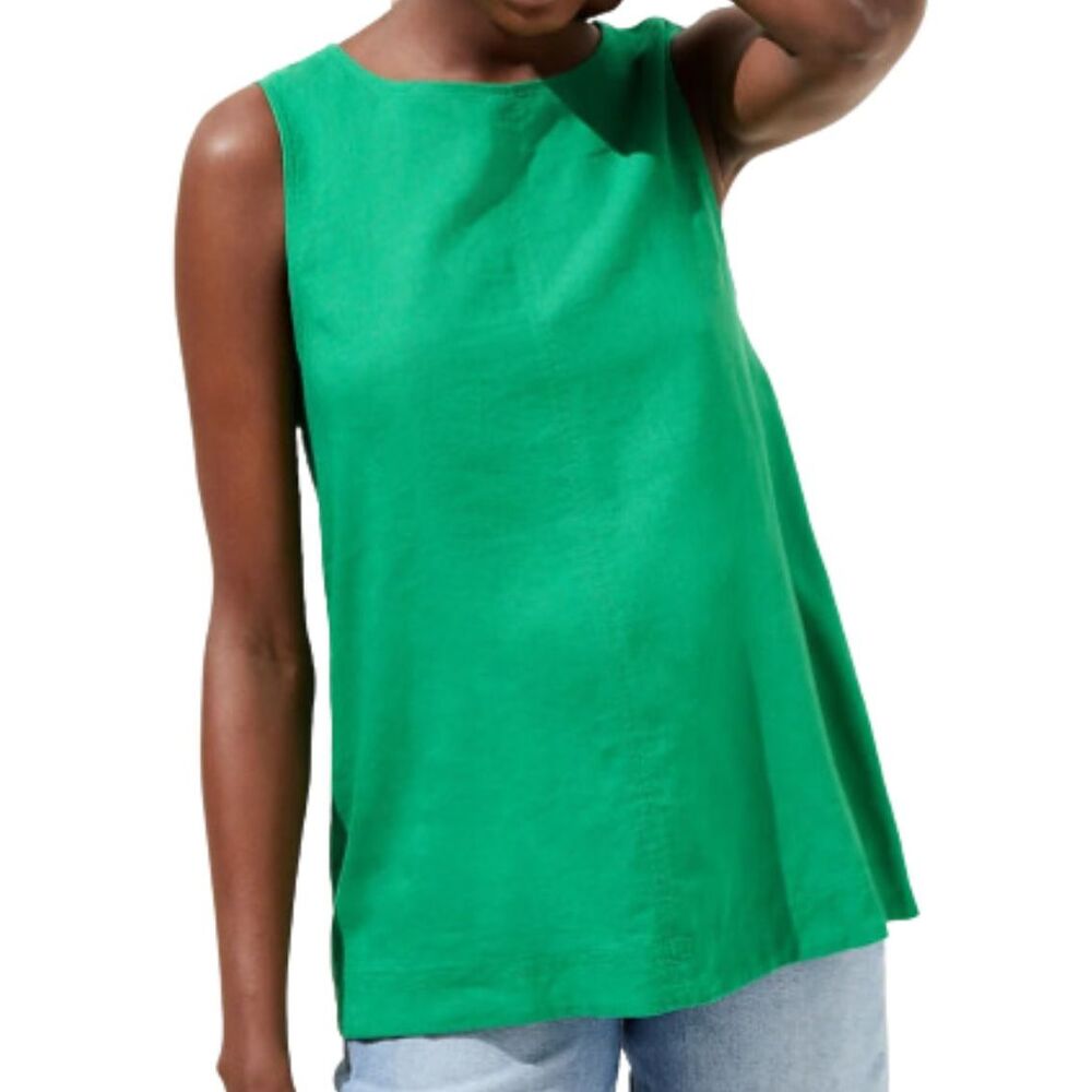 Naked Zebra Green Sleeveless Top Round Neck Keyhole Back Button Woman's Sz S